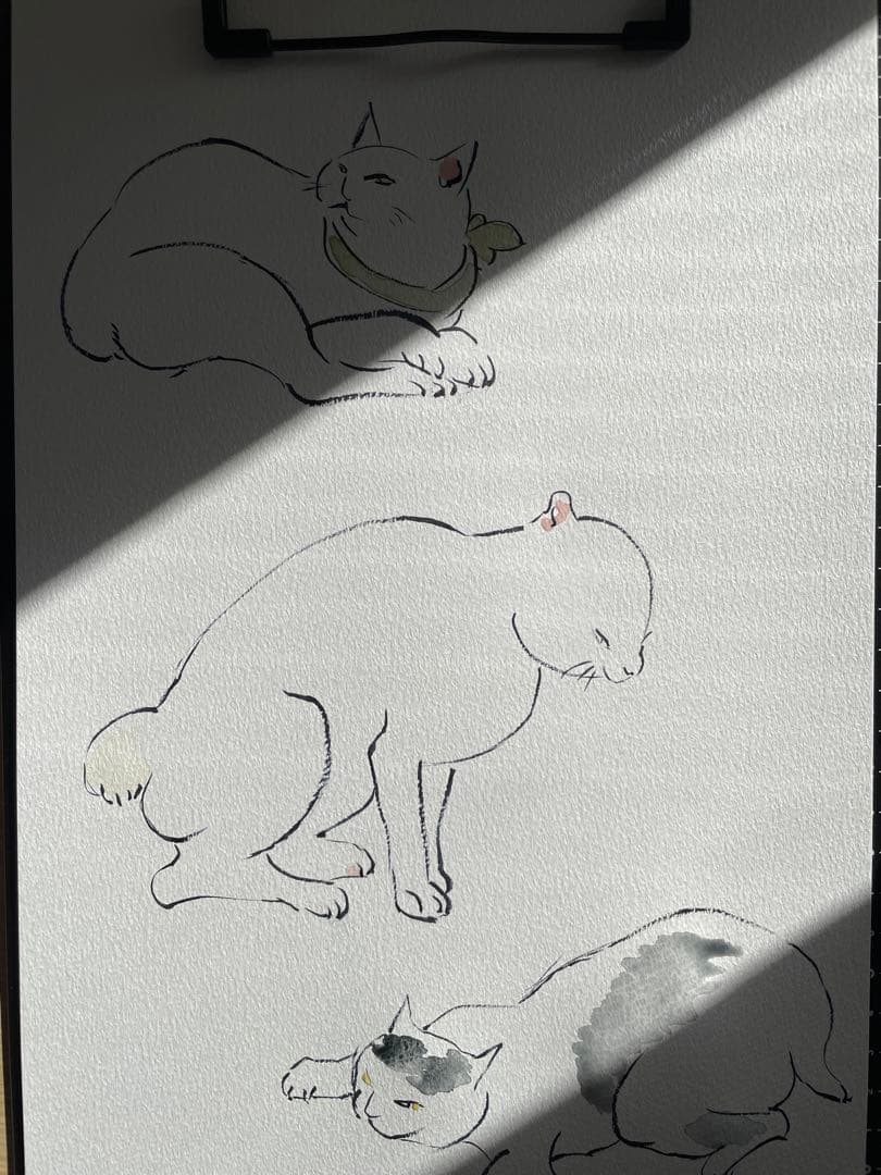 国芳 猫尽くし 五十三疋より（模写）｜水墨×透明水彩｜A4原画