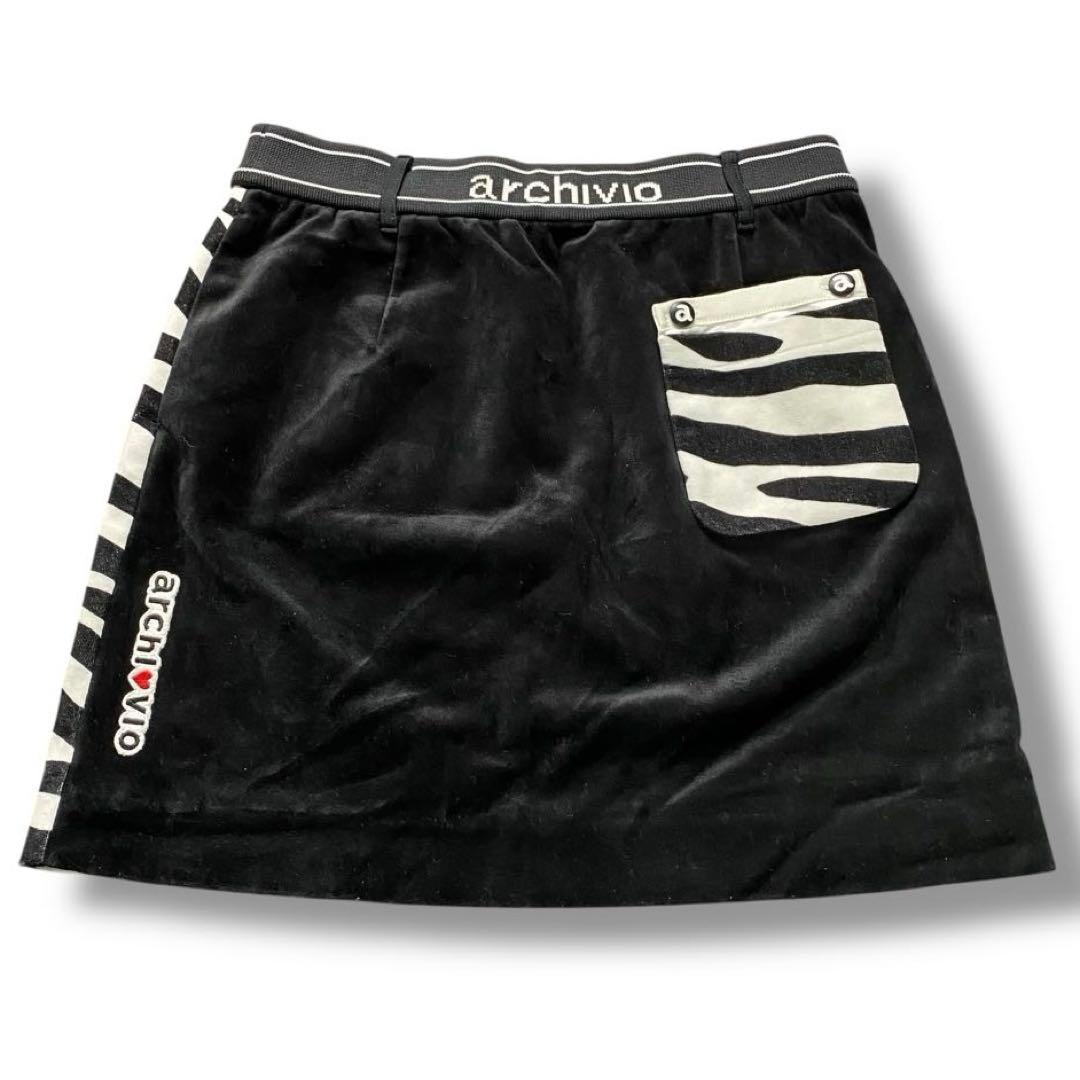 美品 archivio ベロア スカート ミニ丈 ゴルフウェア ゼブラ L 人気