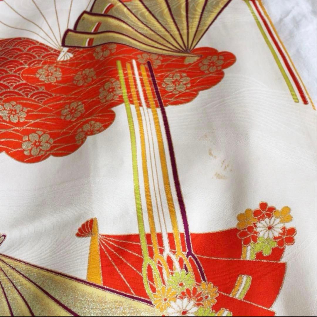 七五三 衣装 赤と緑 扇子模様　着画あり◯