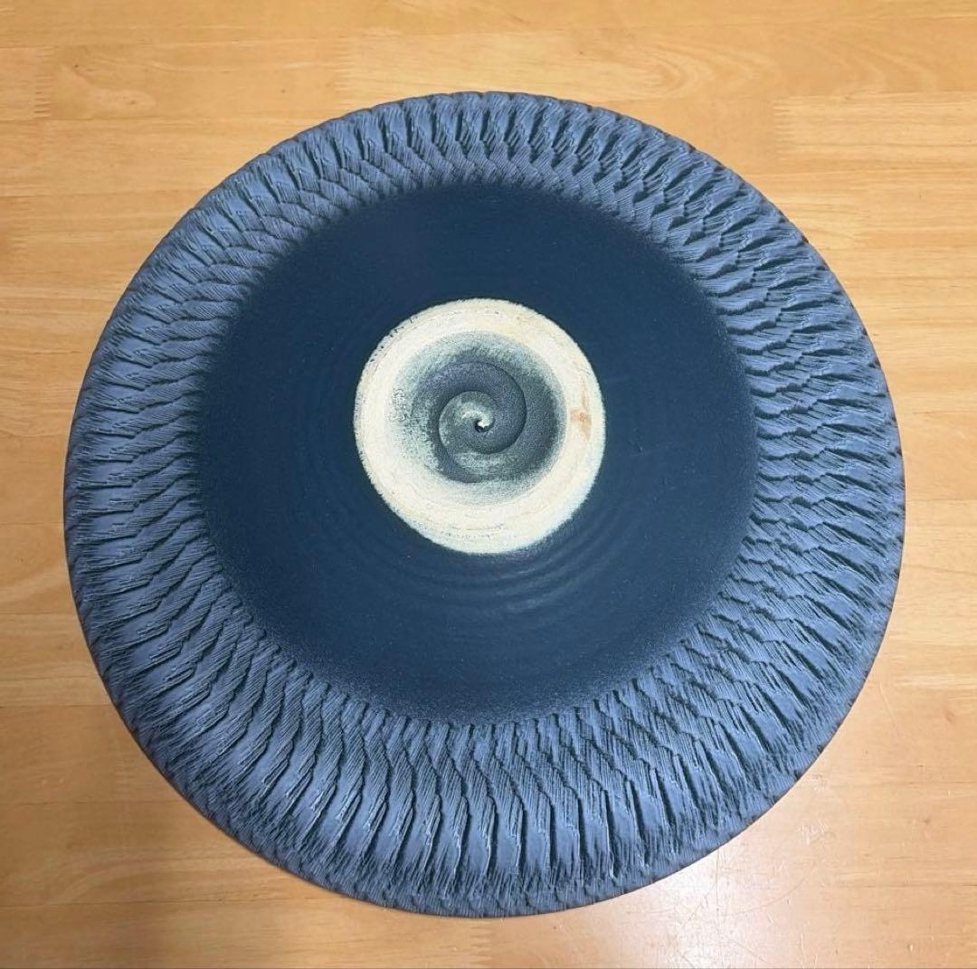 信楽焼 兼山作 大皿 飾り皿 アンティーク 陶器 波模様 平皿
