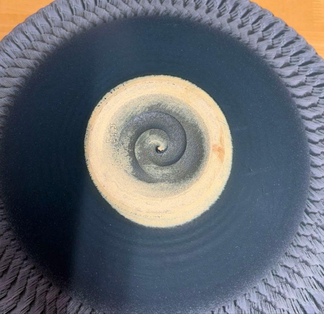 信楽焼 兼山作 大皿 飾り皿 アンティーク 陶器 波模様 平皿