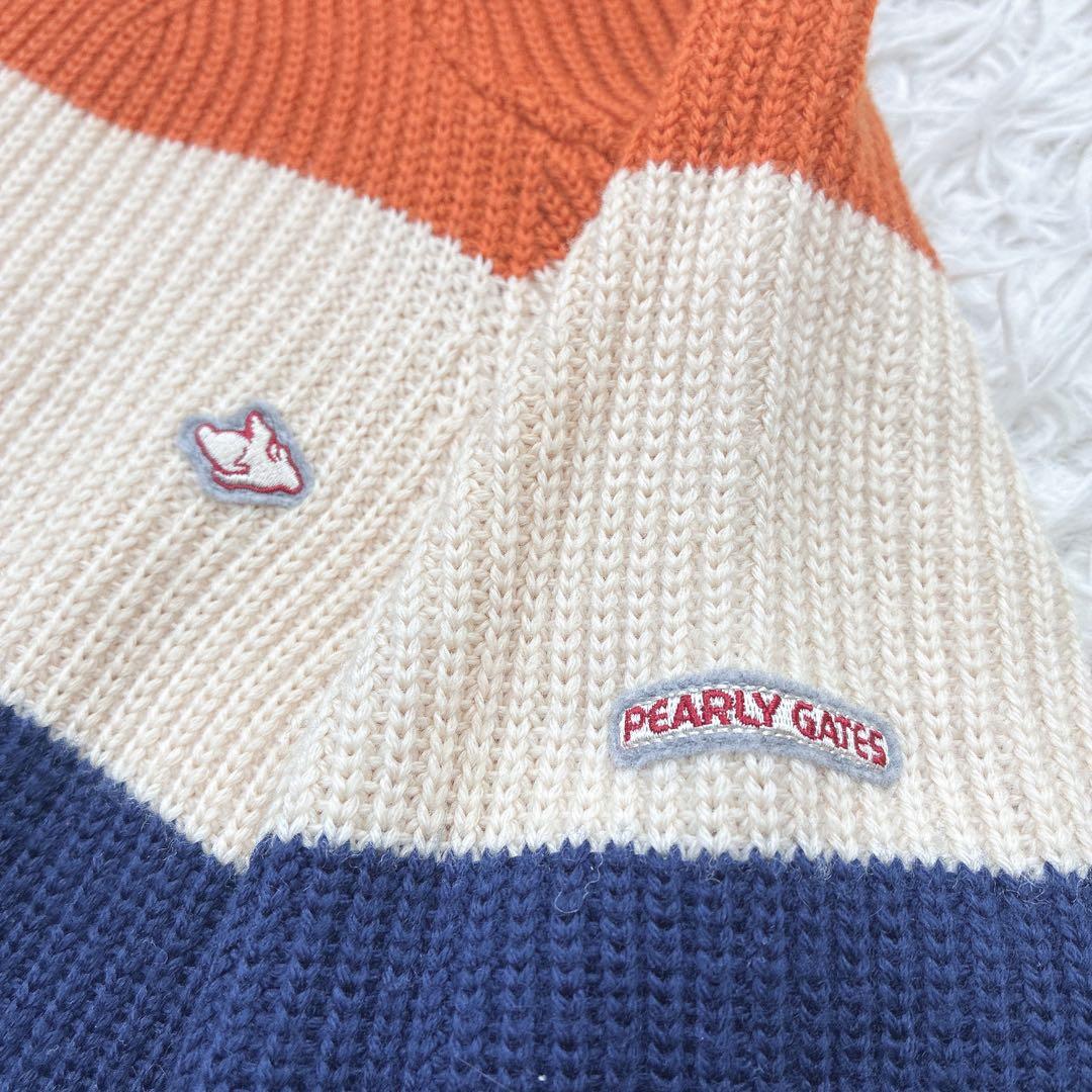 パーリーゲイツ ゴルフ マルチボーダー タートルセーター リブニット ロゴ刺繍