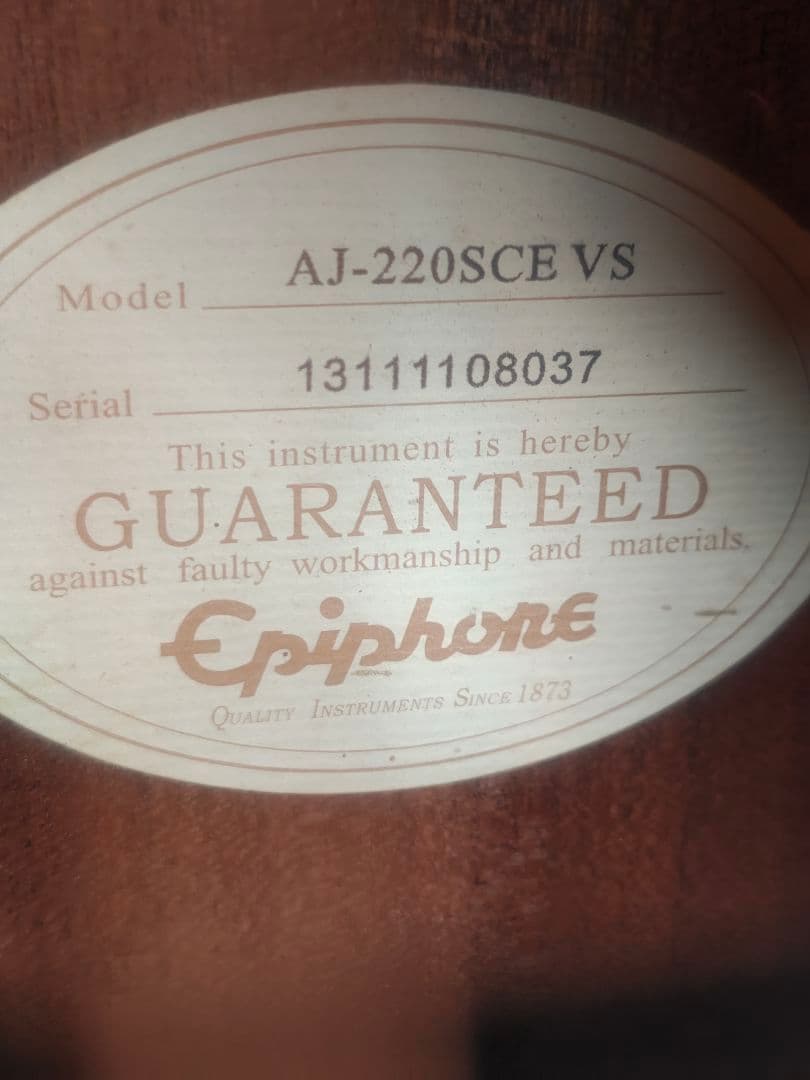Epiphone AJ-220CEVS エイジング仕様｜ホールPU搭載エレアコ