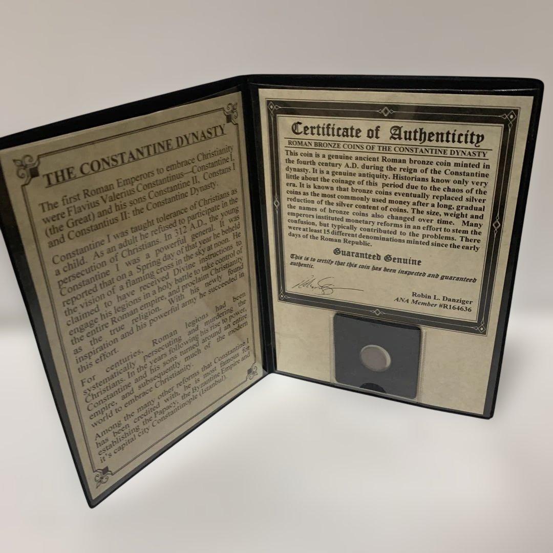 4世紀頃コンスタンティヌス王朝時代に鋳造されたローマ青銅貨　真正証明書