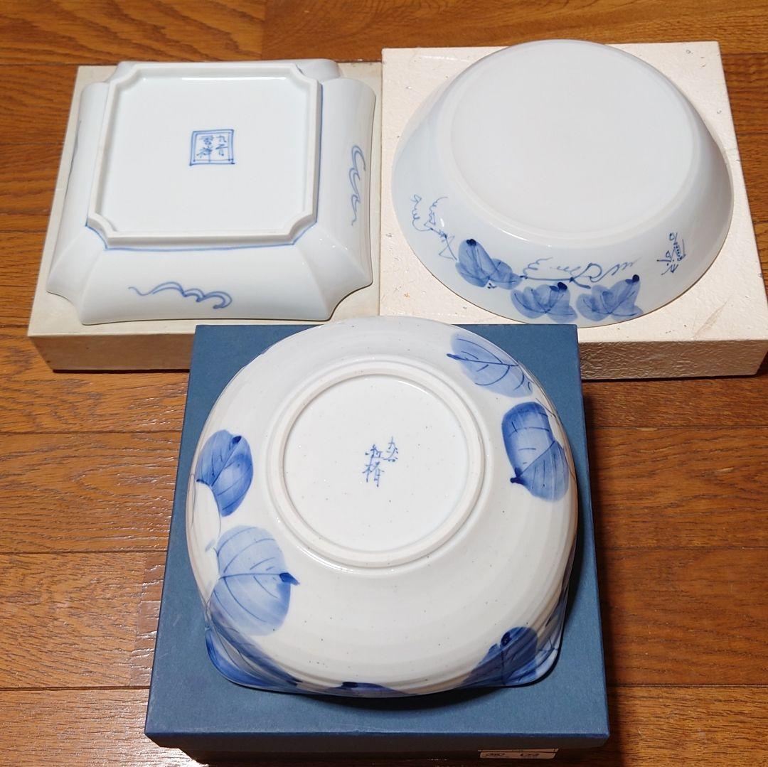 【新品未使用】九谷焼 眉石 安東早苗 香祥 紅椿 鉢 染付け 3個