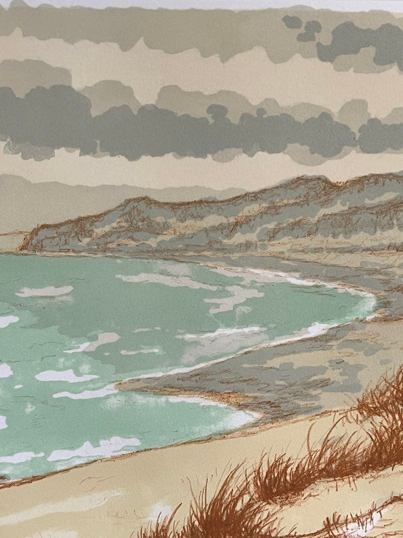 真作　川崎鈴彦 海岸風景 リトグラフ　23/100