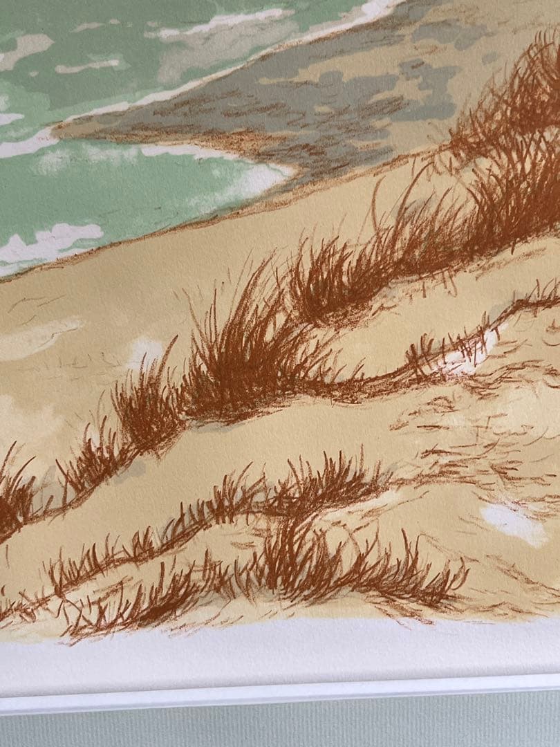 真作　川崎鈴彦 海岸風景 リトグラフ　23/100