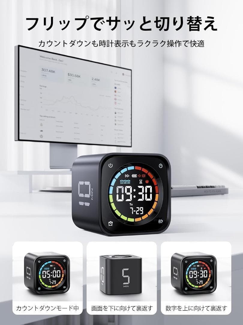 キューブタイマー ポモドーロタイマー ミニPC外観 ル式操作 3段音量調整