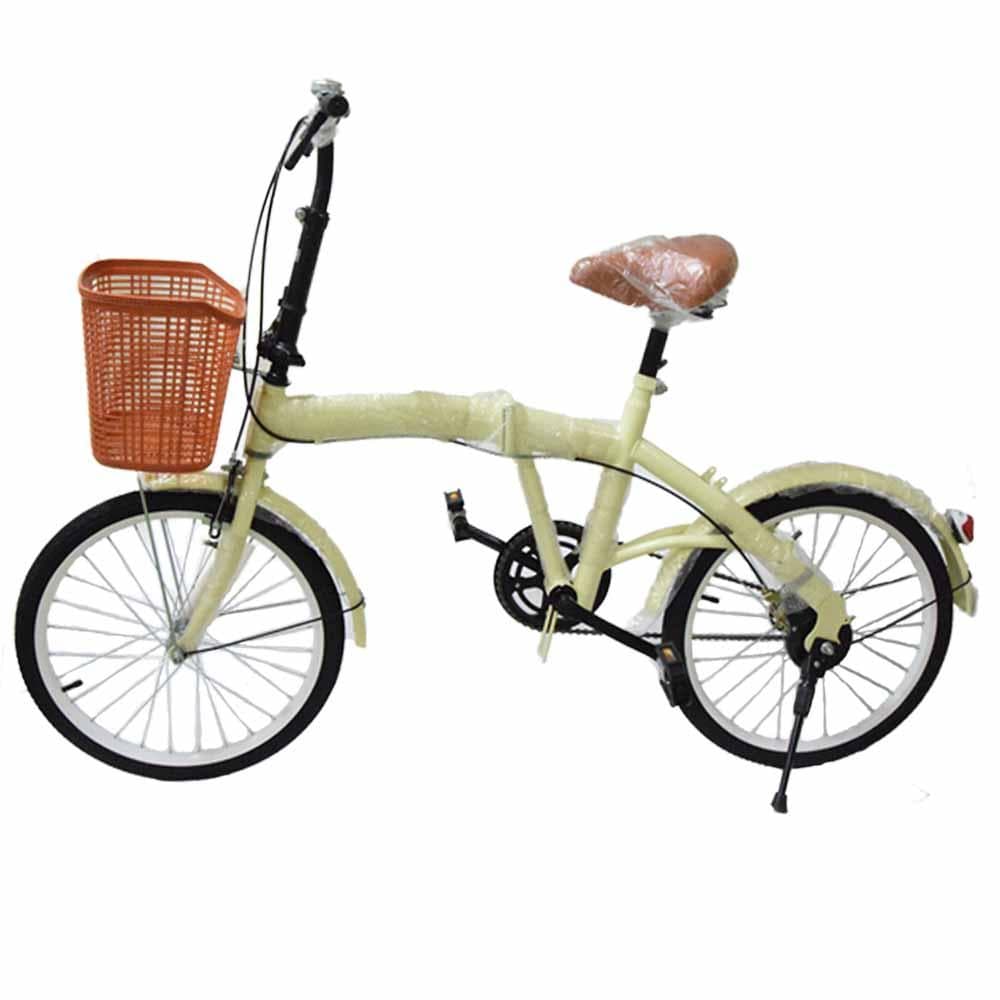 在庫サンプル 折りたたみ自転車 ２０インチ ミニベロ ママチャリカゴ付【ベージュ