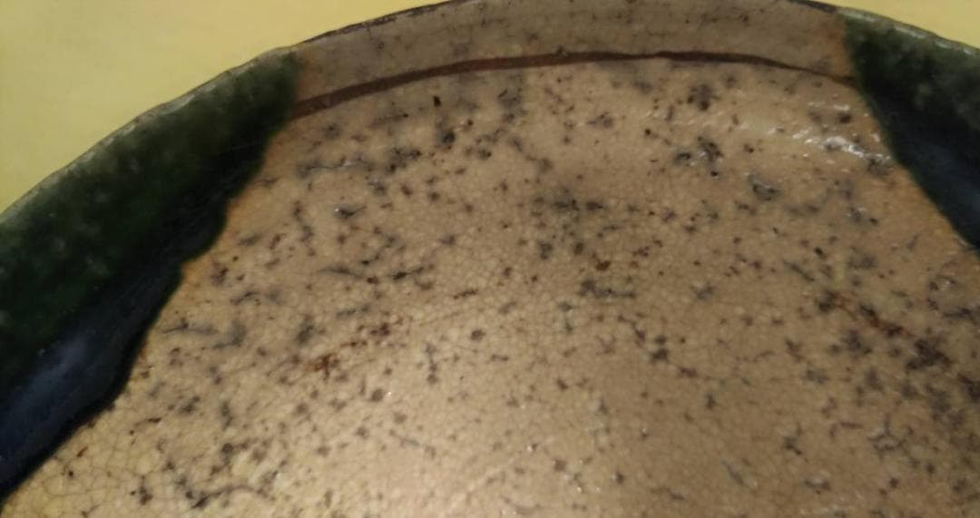 新品 二代 山口錠鉄 作 織部 平茶碗 木箱付き 瀬戸焼織部 抹茶茶わん 茶道具