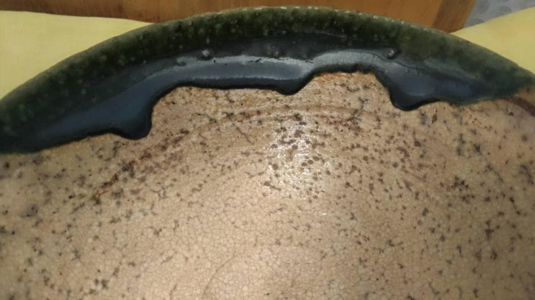新品 二代 山口錠鉄 作 織部 平茶碗 木箱付き 瀬戸焼織部 抹茶茶わん 茶道具