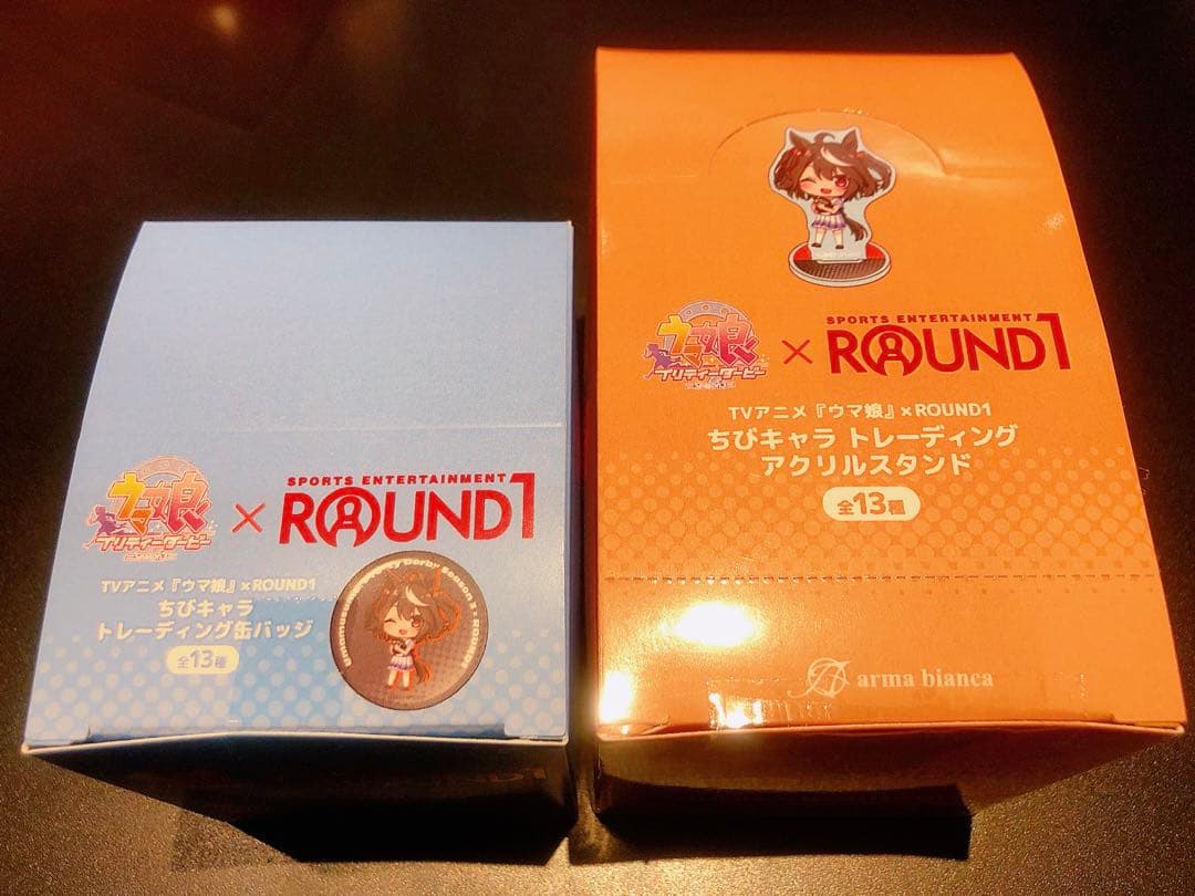 ウマ娘 ラウンドワン ちびキャラ トレーディング缶バッジ アクリルスタンドBOX