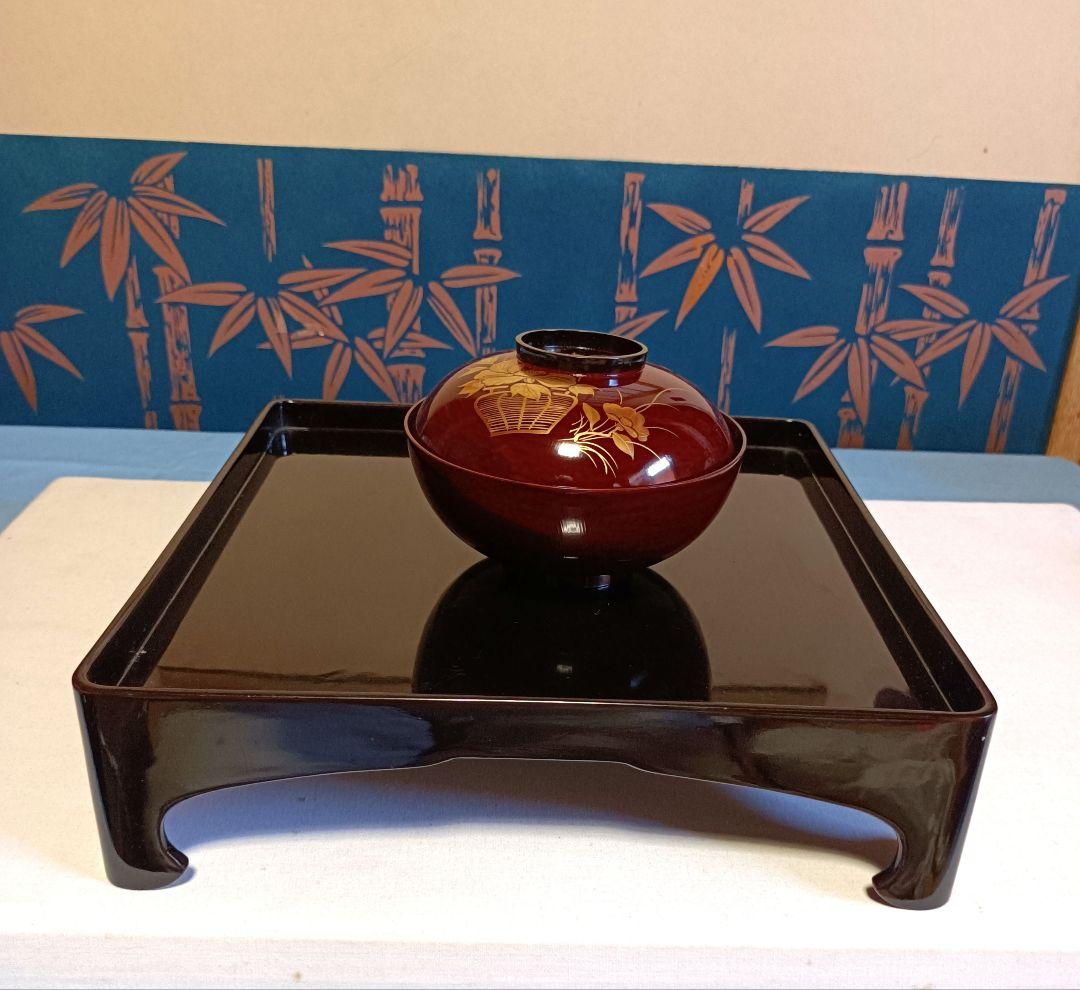 御膳セット(黒塗御膳1.椀1.金蒔絵吸物椀1.色絵小皿1.中皿1.)