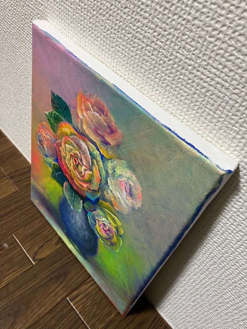 HaRu レインボー ローズ フラワー バラ 花 薔薇 1点物 絵画 油絵 ♪