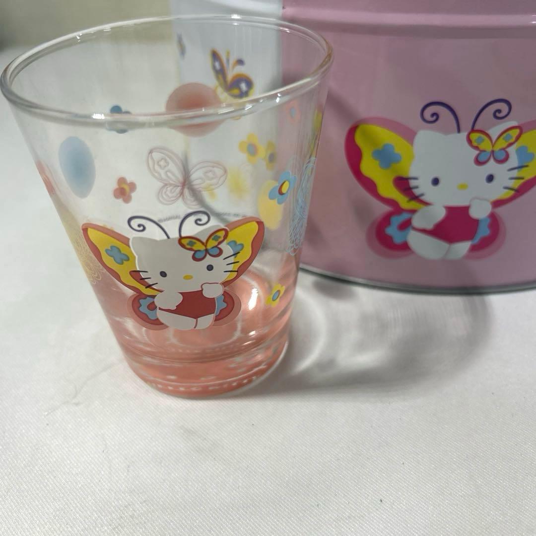 平成レトロ 2003年製 ハローキティ 缶入りグラスセット 5個 バタフライ希少