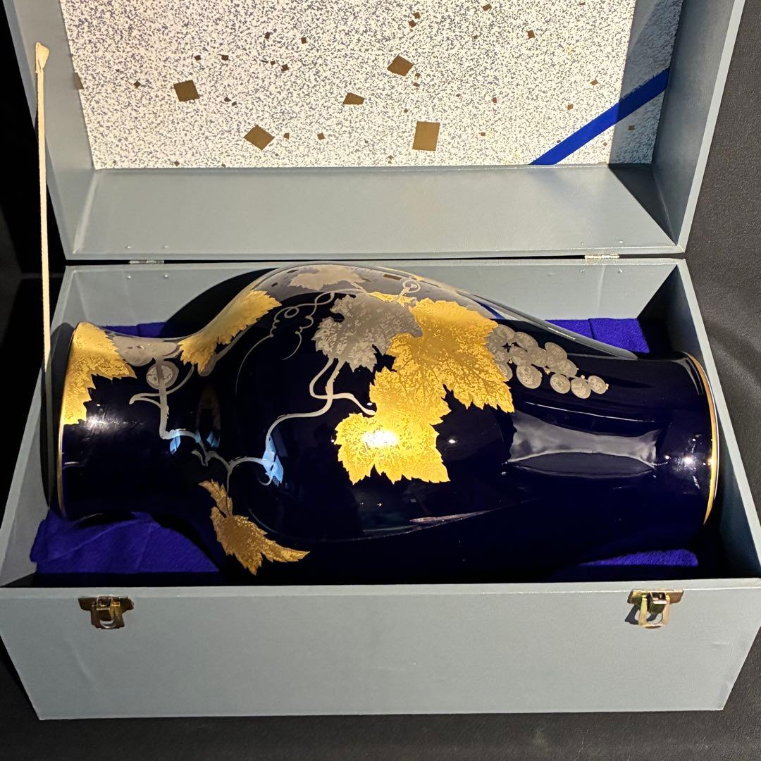 大倉陶園 花瓶 瑠璃金蝕葡萄 36cm OKURA CHINA 箱付 自宅保管