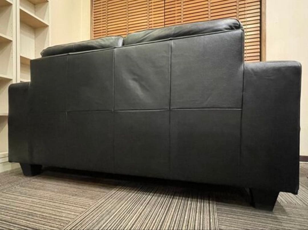 （直接引取りのみ清瀬市)美品 IKEA 2人掛けソファ ブラック 本革 レザー