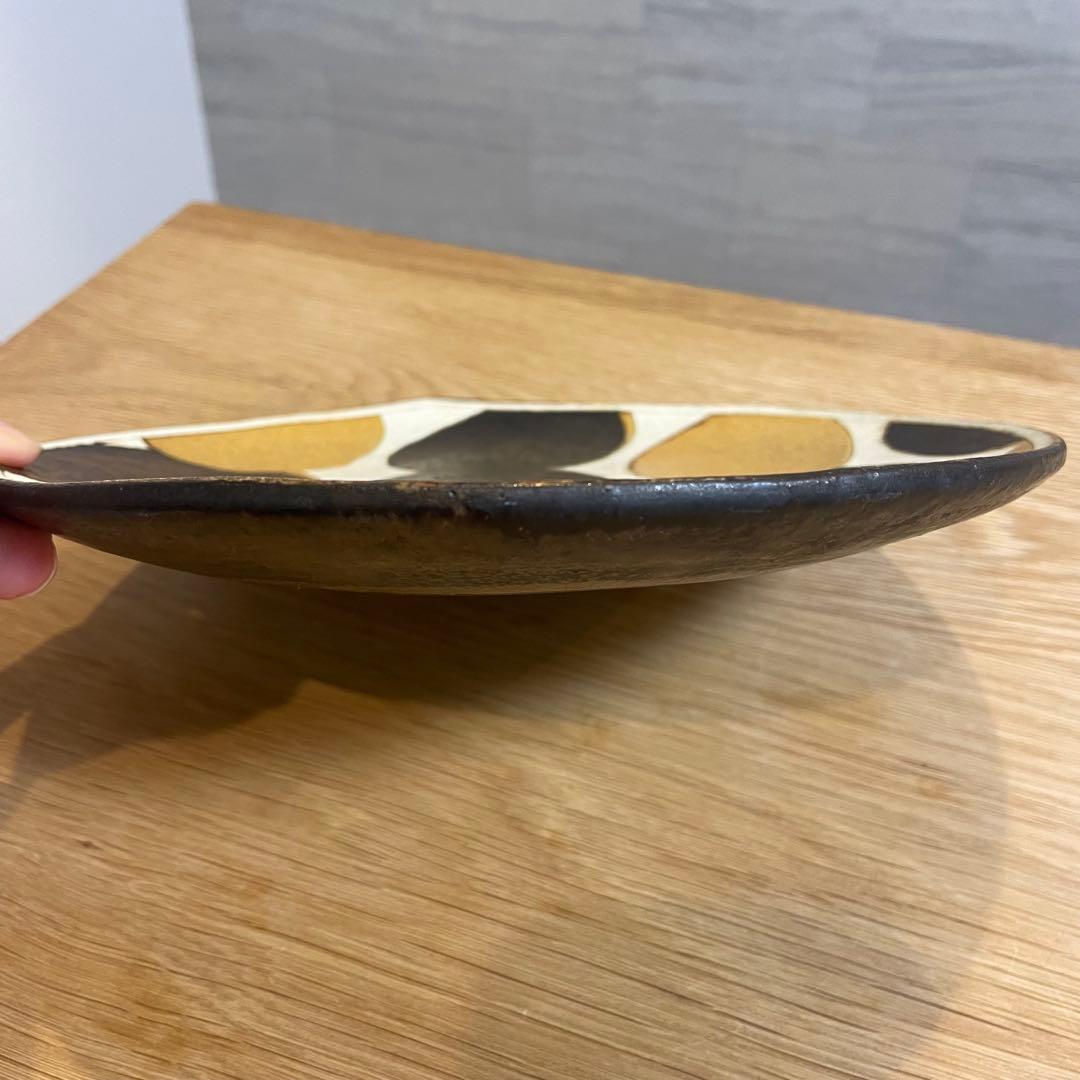 【市岡 泰】しずく皿　Lサイズ　約22cm 作家のうつわ　美品　黄&黒