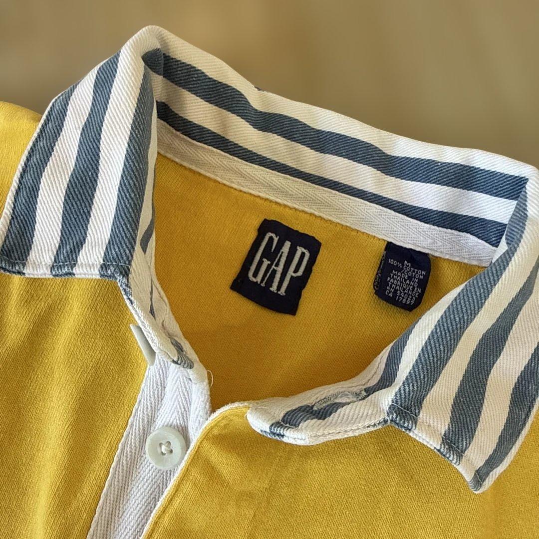 90'sデカタグOLD GAP ラガーシャツ イエロー　ストライプ襟
