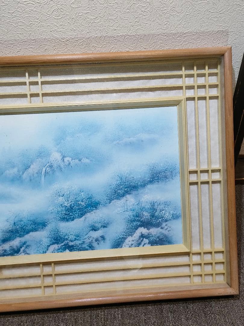 日本画 冬の風景 木製フレーム付き