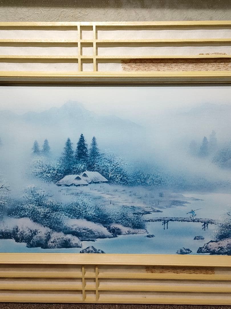 日本画 冬の風景 木製フレーム付き