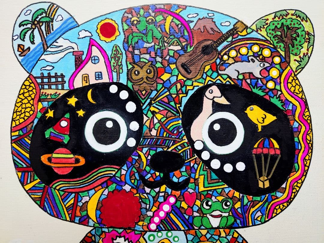 【F6号】ジミー大西【パンダ】手描き/表裏サイン有り/油彩/アクリル/絵画/額縁