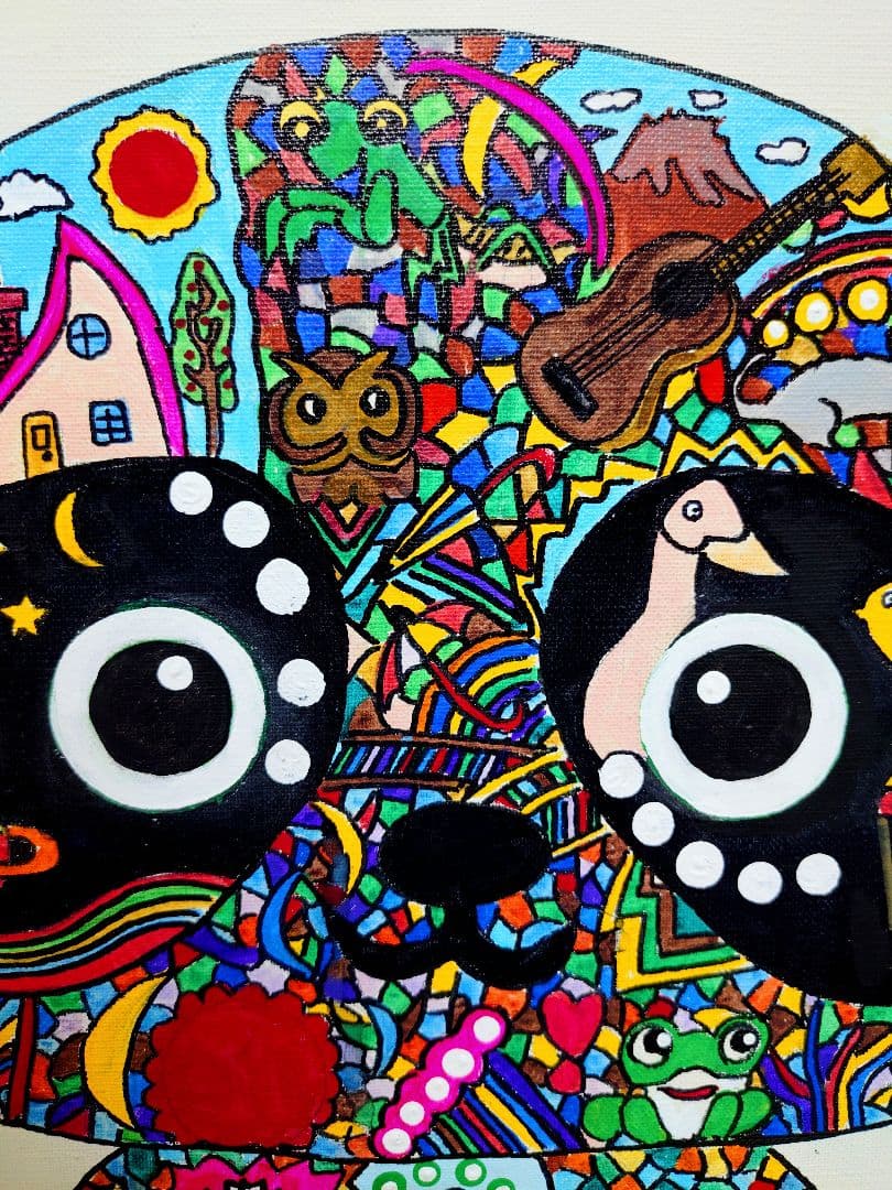 【F6号】ジミー大西【パンダ】手描き/表裏サイン有り/油彩/アクリル/絵画/額縁