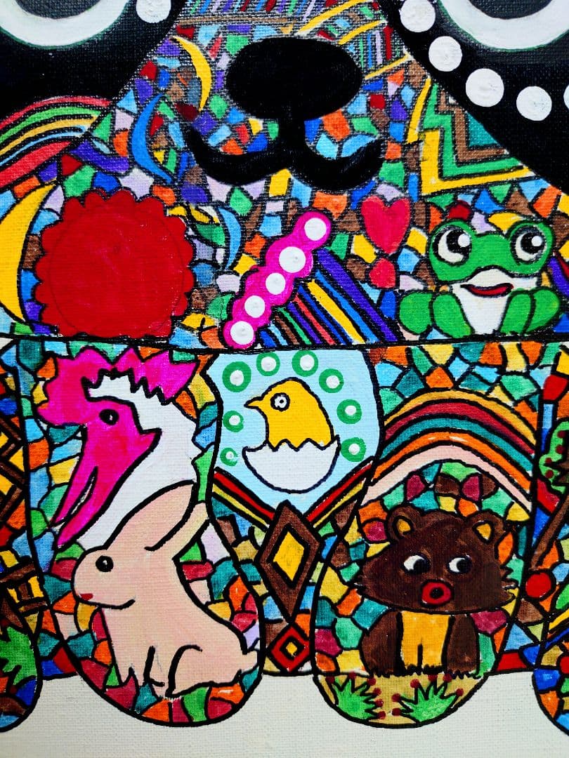 【F6号】ジミー大西【パンダ】手描き/表裏サイン有り/油彩/アクリル/絵画/額縁