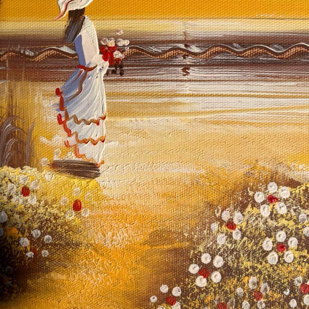 手書き油絵 海を眺める少女 絵画 インテリア 油彩画