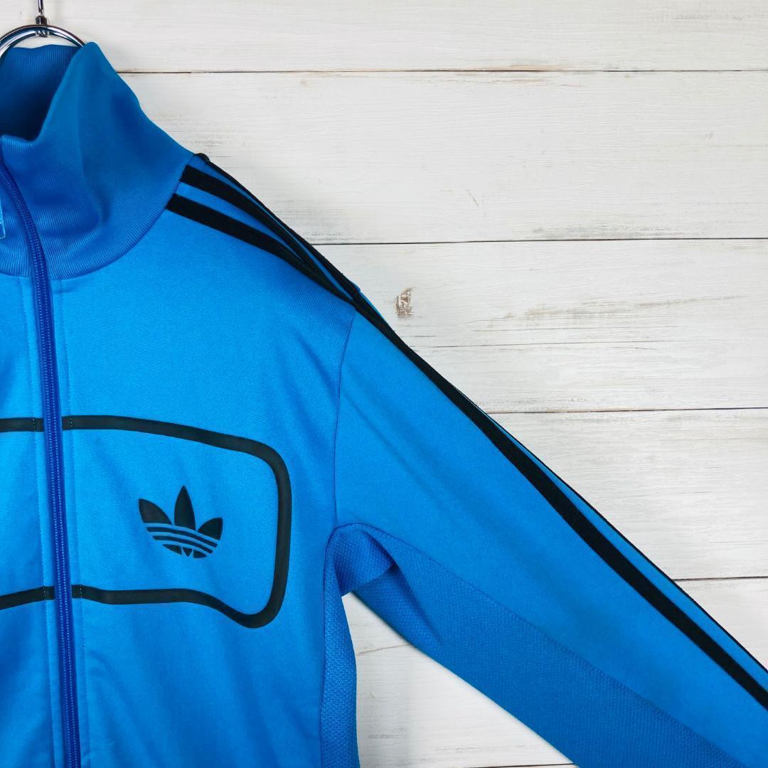 adidas トラックジャケット 囲みロゴ 裏起毛 希少デザイン ブルー M