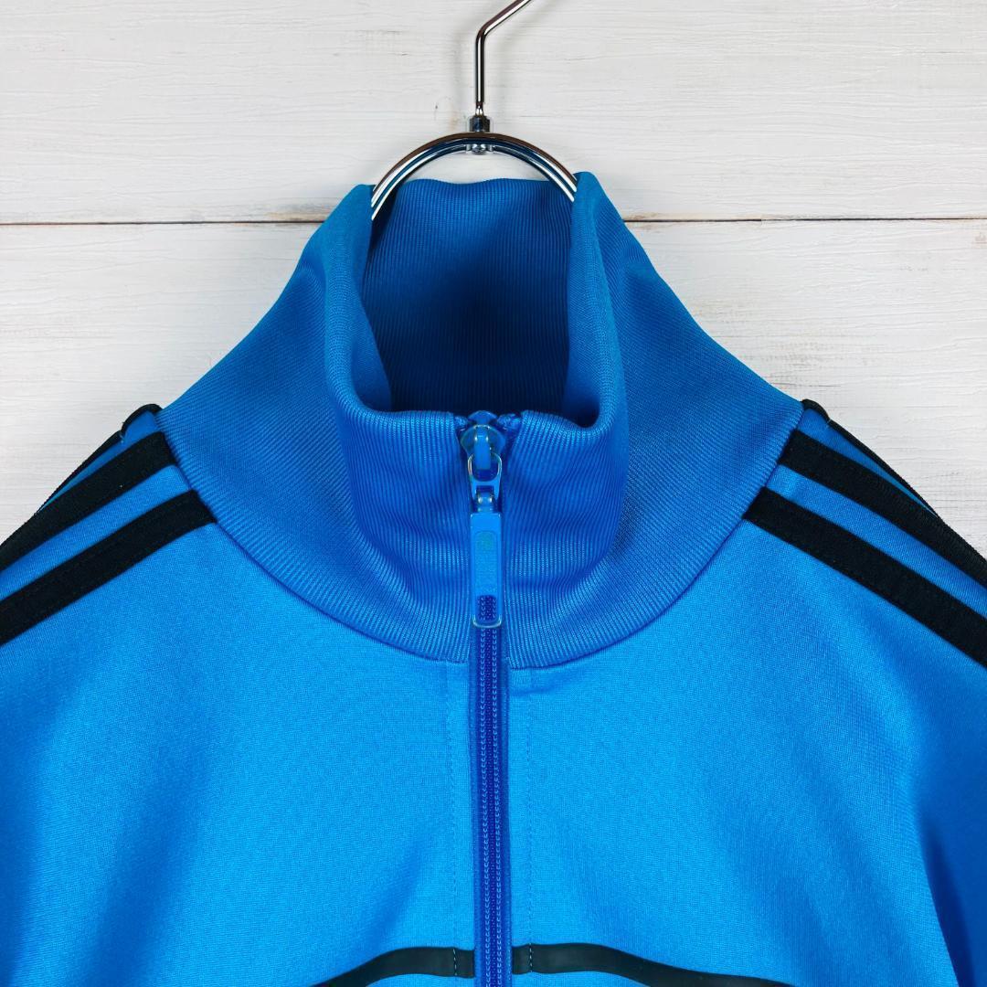 adidas トラックジャケット 囲みロゴ 裏起毛 希少デザイン ブルー M