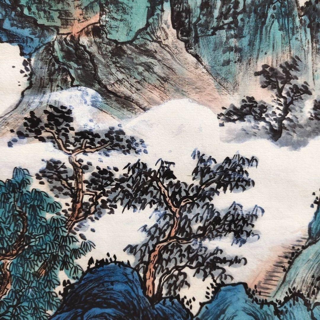 张大千 幽谷春烟 中国画 掛け軸 水墨画 和室 玄関 茶室 壁掛け 美術品