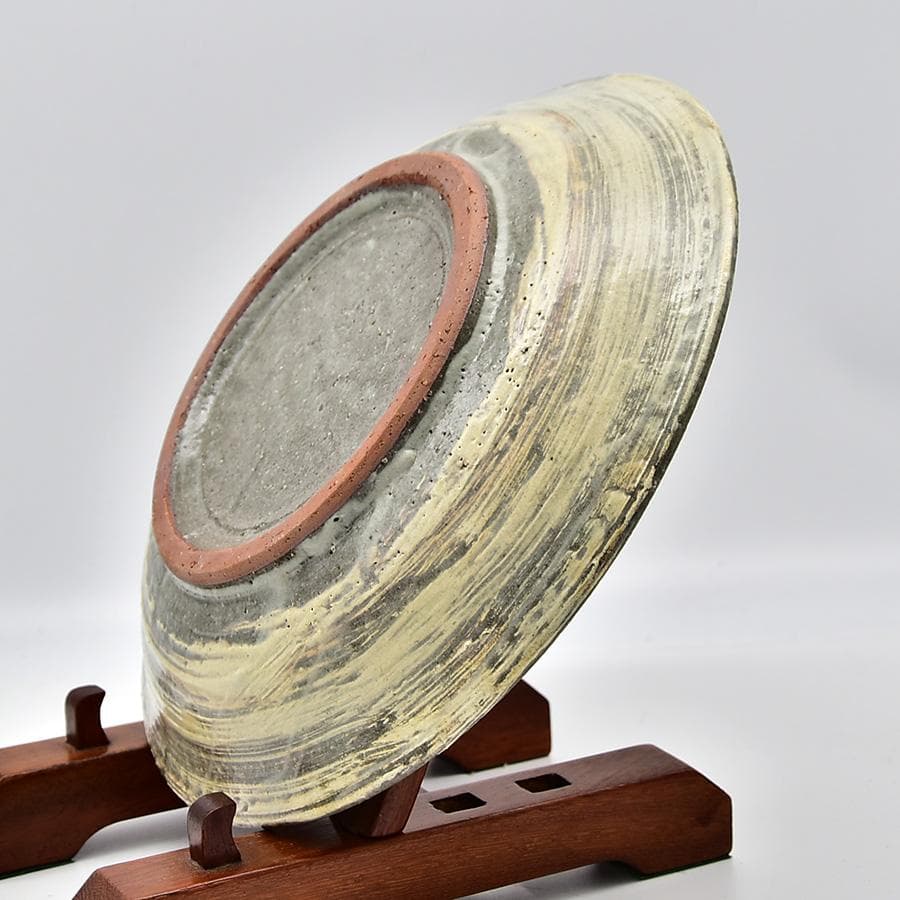 新品未使用 伯耆 正一作 金彩雲鶴 皿 飾皿 刷毛目 27cm 識箱共箱 皿立付