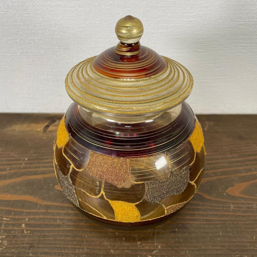 イタリア製 ガラスキャニスター キャンディーポット ガラス容器 小物入れ レトロ