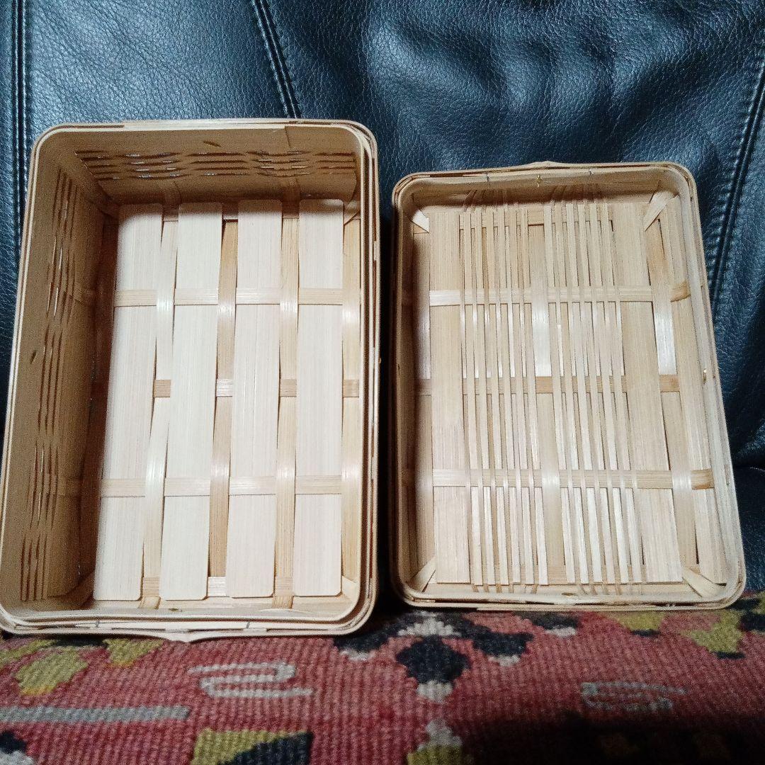 竹製 長方形 バスケット 蓋付き