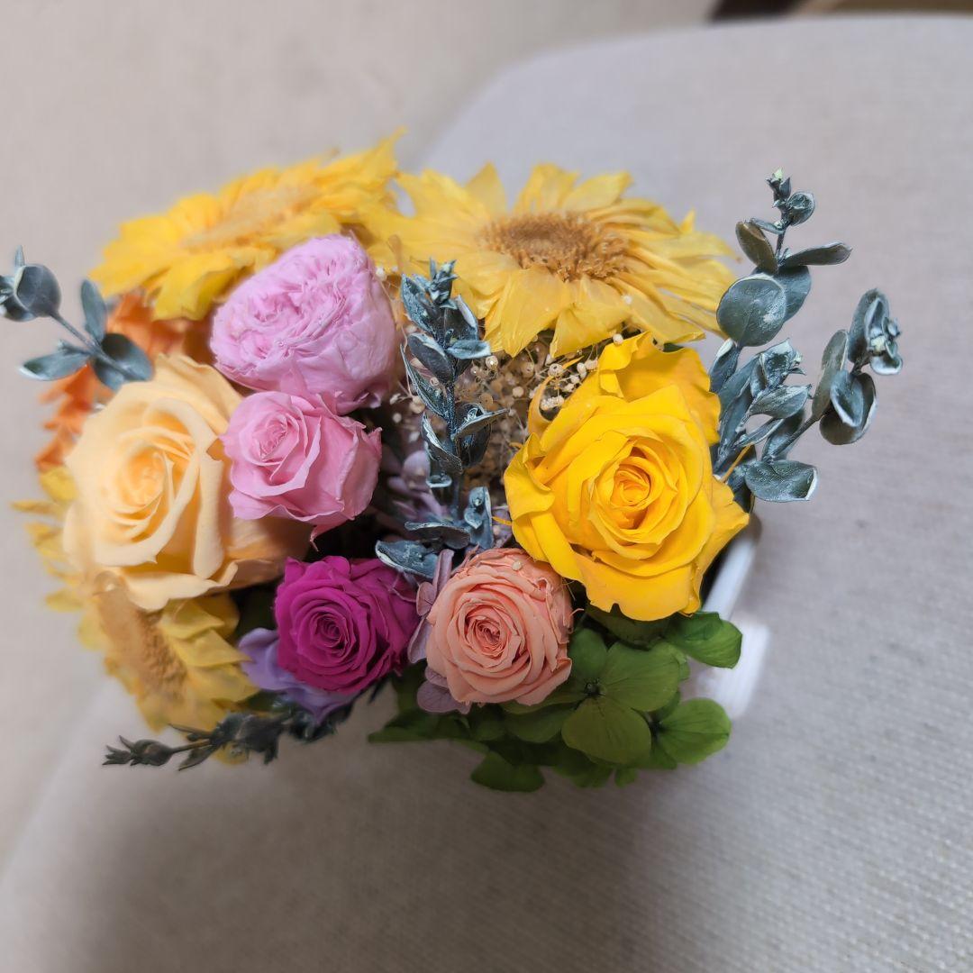 フラワーアレンジ　花瓶付き　ひまわり　造花無し　プリザーブドフラワー