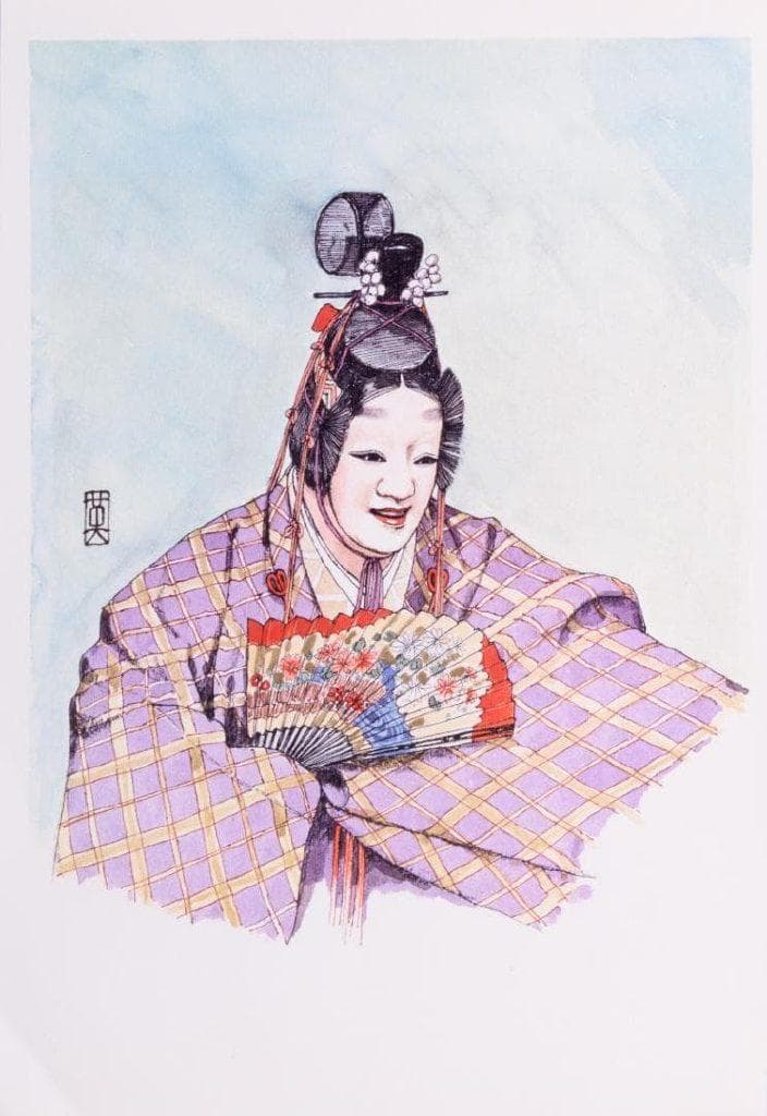 激レア作品 能 秀樹 作　能楽　アートポスター額　約41×29.3cm 1