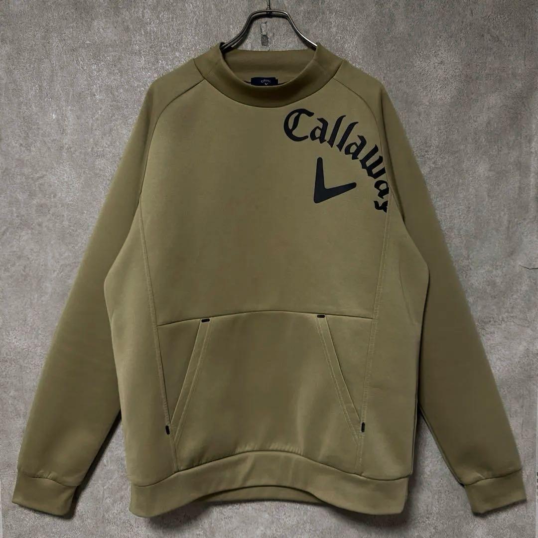 Callaway キャロウェイ ビッグロゴ モックネック トレーナー ベージュ