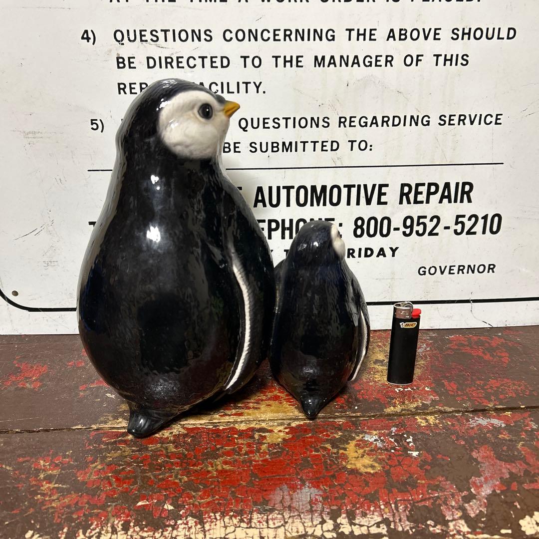 北欧 ヴィンテージ BEER 陶器製 ペンギン親子の置物 蚤の市 ヨーロッパ