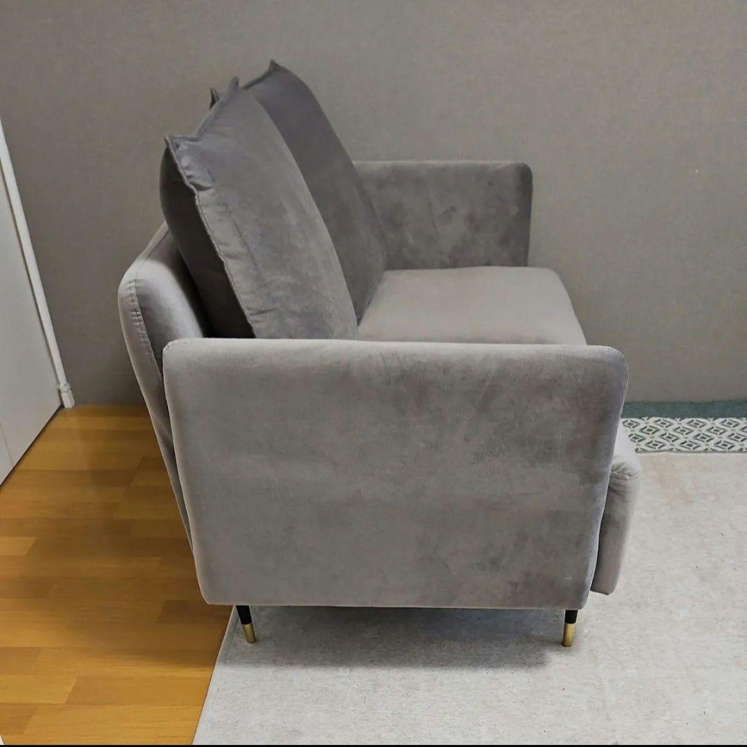 【らんさん専用】LOWYA ベルベット調2人掛けカウチソファ