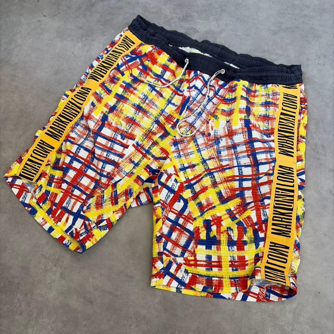 マークアンドロナ 日本製 ゴルフ ロゴテープ チェックショートパンツ