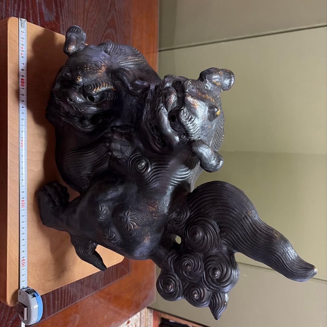 備前焼　絡み獅子