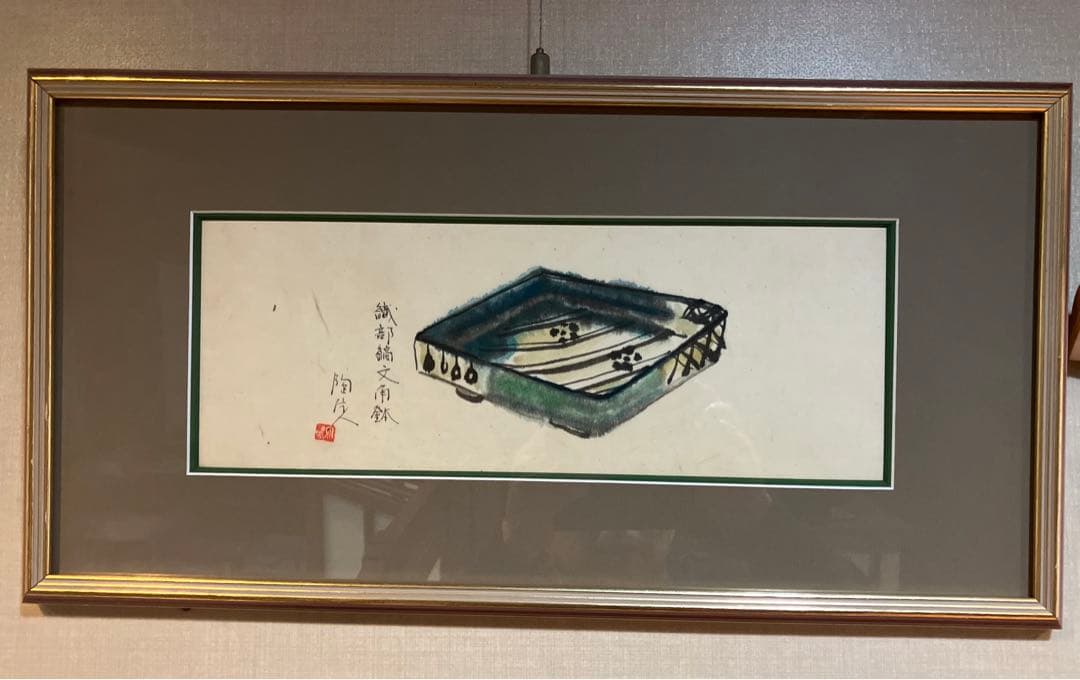 日本画 楽器 水彩画 金色フレーム
