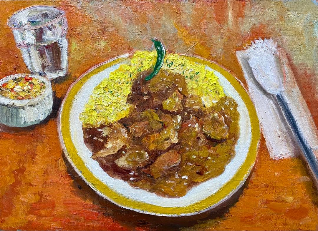 『カレーの店マボロシ』F4 油彩画 oil painting art