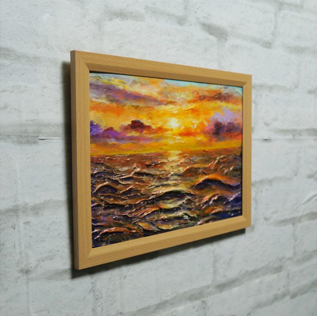油絵 油彩 油彩画 絵 絵画【夕焼けの海】A4