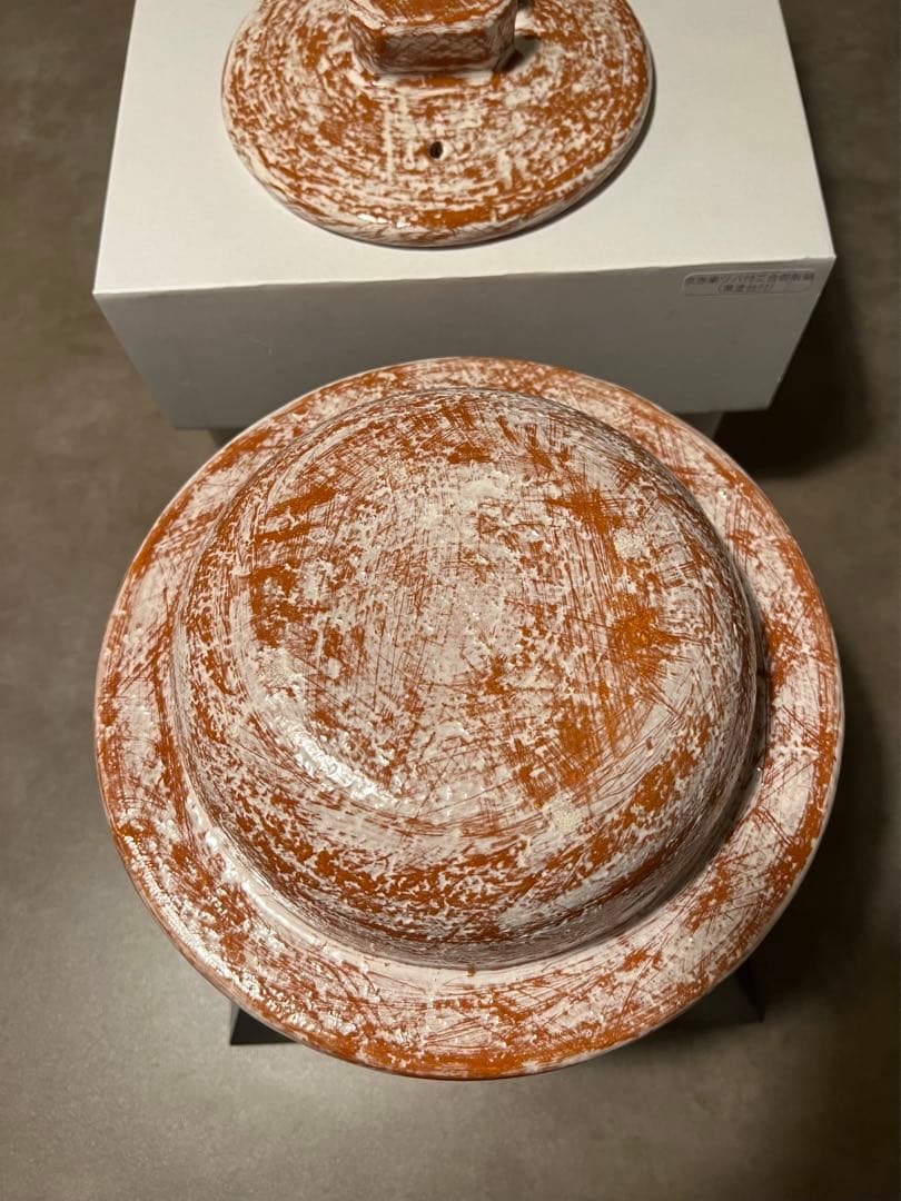 貴重　新品　雲井窯　　中川一辺陶 京赤楽きまぐれ２合　ツバ付き御飯鍋　台付