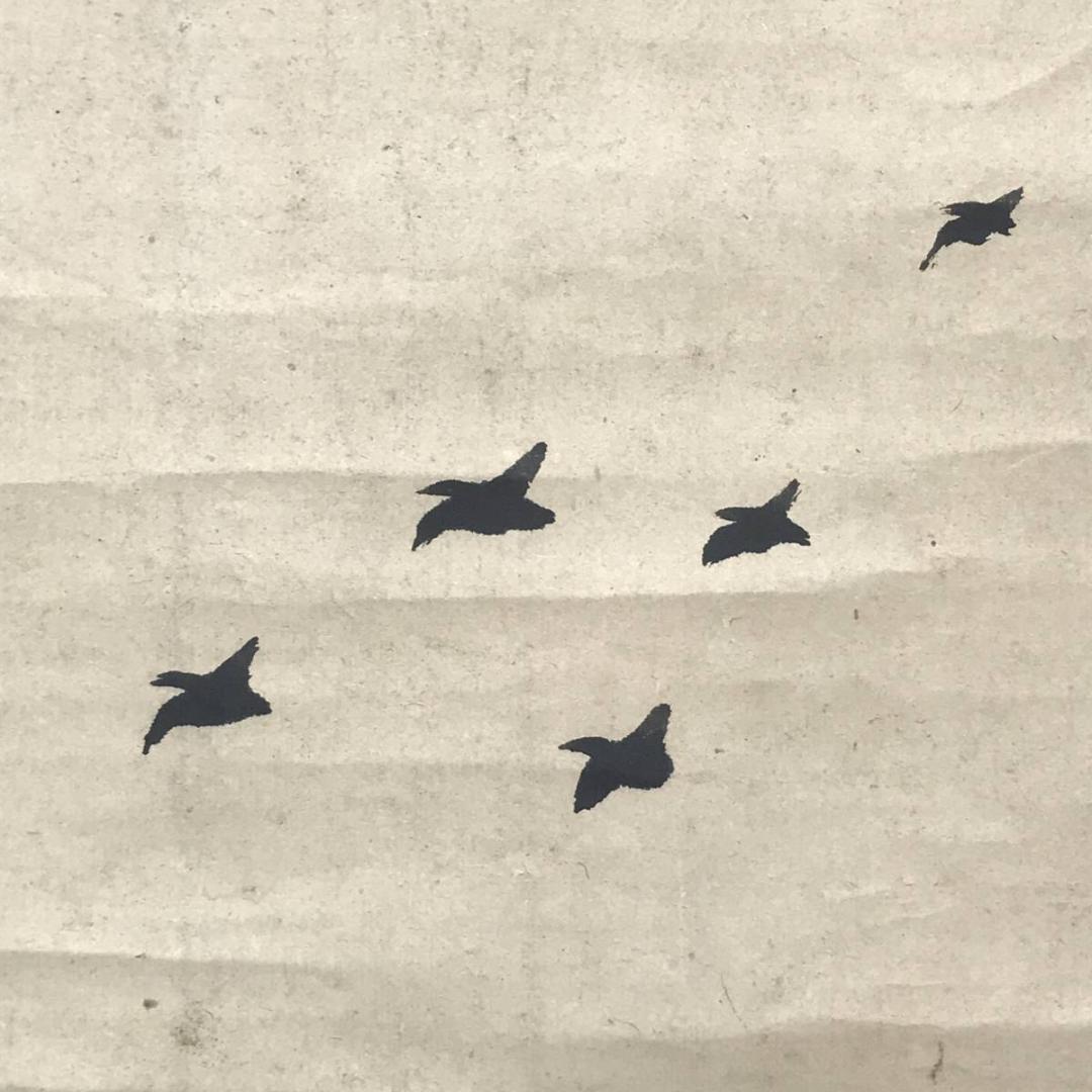 【真作】賀茂季鷹/渡り鳥画賛/横物/掛軸/名家伝来/AC-194