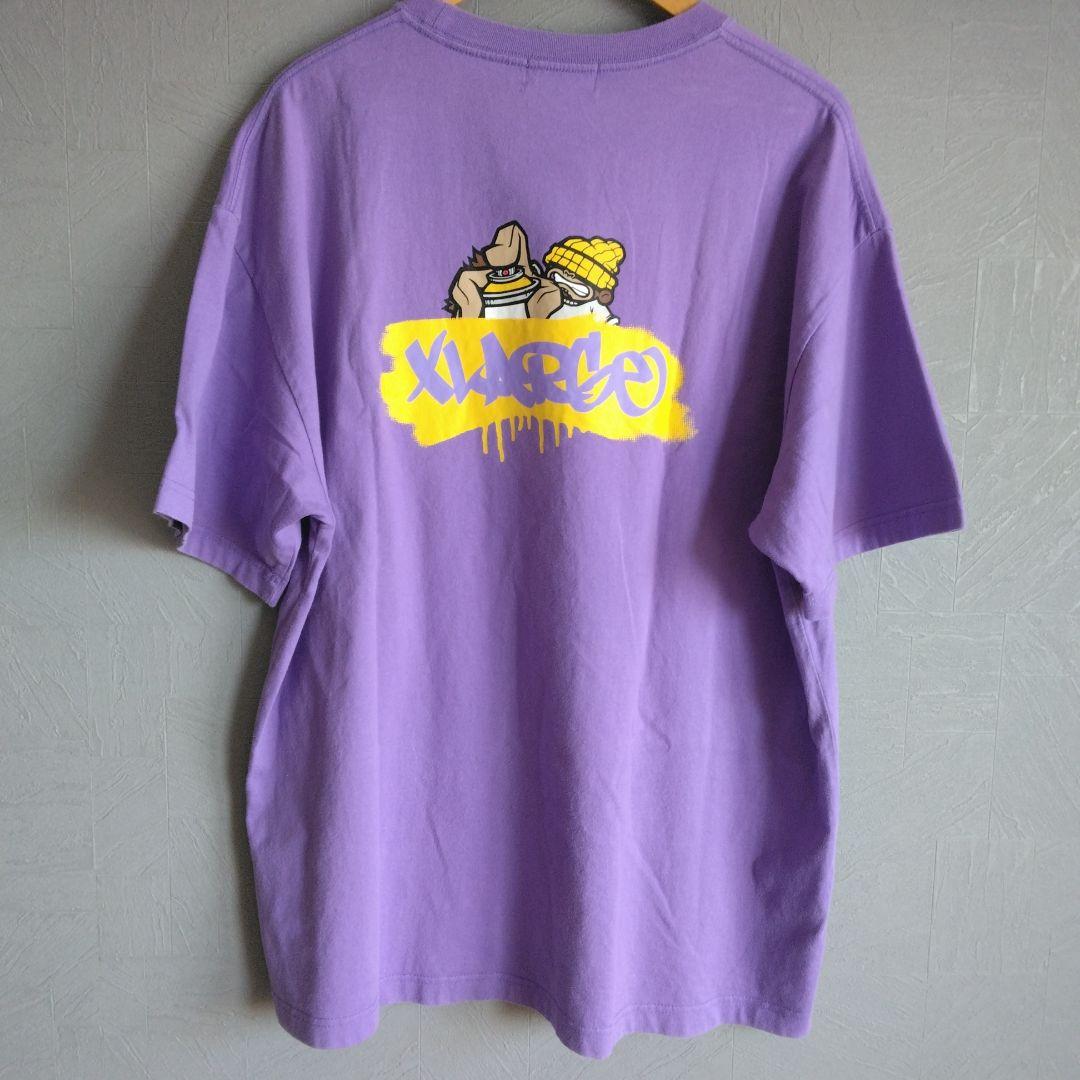 XLARGE パープル Tシャツ ゴリラ　スプレー　古着男女　ストリート