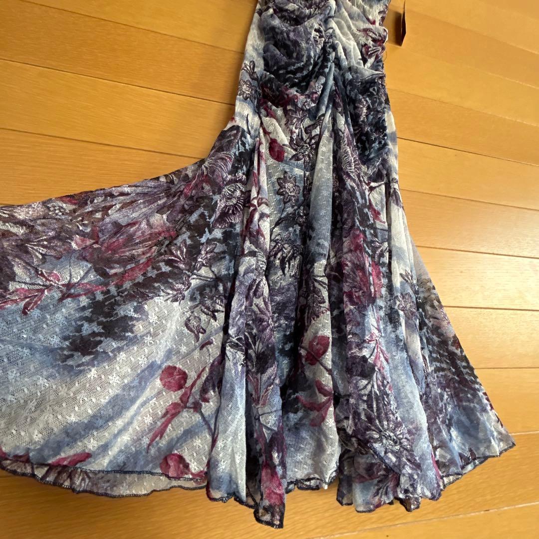 【タグ付新品】社交ダンスレッスンウェア ダンス練習着 花柄ラメ ティアードドレス