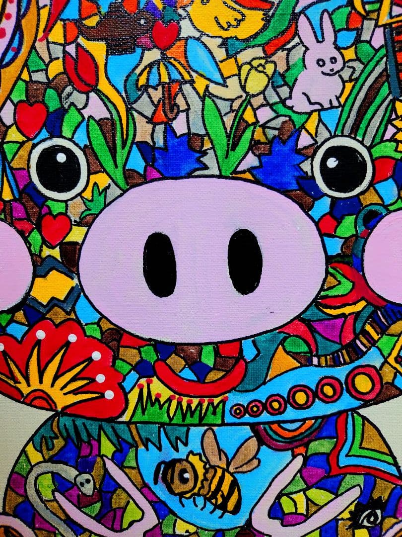 【F6号】ジミー大西【Pig】手描き作品/裏サイン有/油彩/アクリル/絵画/額縁